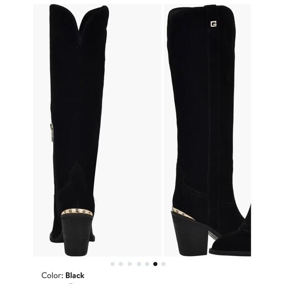 GUESS Boots Womens Size 5.5M Black Suede GWSASHAN Western Knee High Heel - Picture 2 of 12